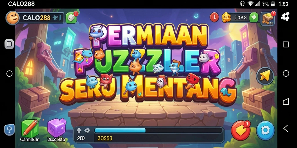 Tampilan layar permainan <strong>CALO288</strong> yang penuh warna dalam menyelesaikan puzzle.