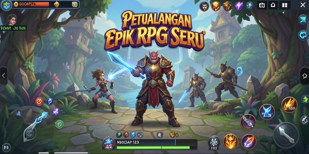 Screenshot utama GOCAP123 menampilkan karakter bertarung dalam dunia RPG yang menakjubkan.