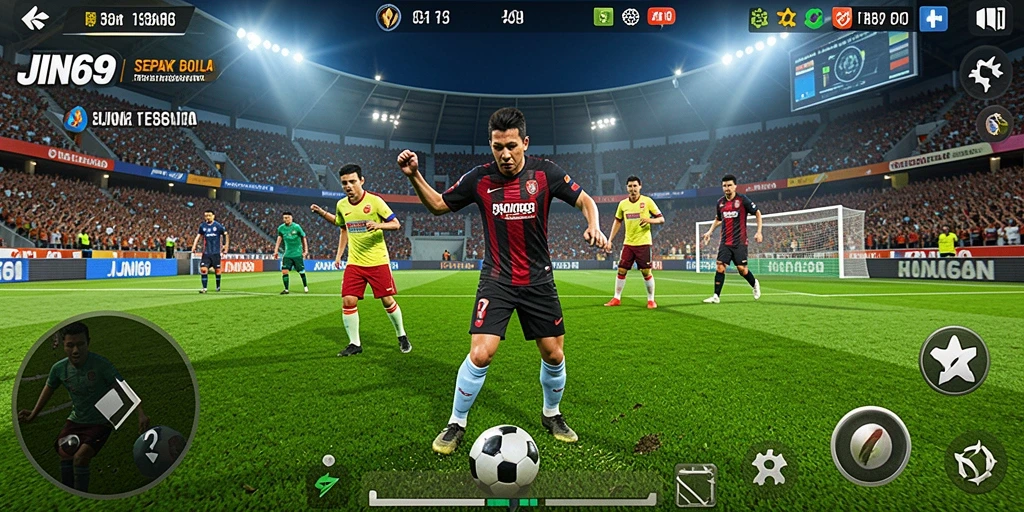 Screenshot JIN69 menampilkan aksi seru di lapangan sepak bola.
