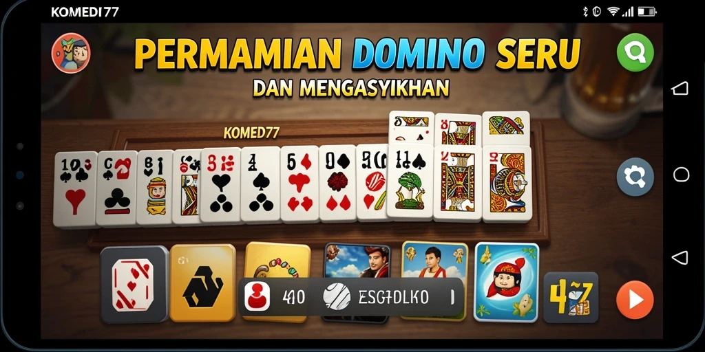 Tangkapan layar utama KOMEDI77 menampilkan serunya bermain Domino.