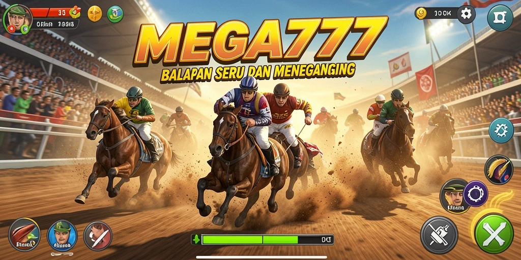 Screenshot gameplay MEGA777 menampilkan aksi balapan yang mendebarkan.