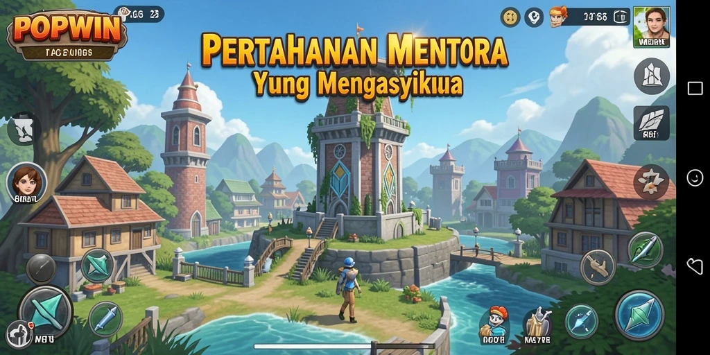 Screenshot gameplay menunjukkan aksi pertahanan menara yang mendebarkan.