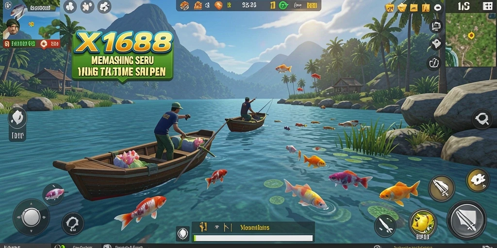 Screenshot gameplay X168 menunjukkan aksi seru memancing dengan grafis menakjubkan.